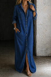 Sylvera - Premium Maxi-Hemdblusenkleid – Dunkelblau