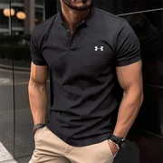 Herren-Poloshirt mit Knopfleiste und Henry-Kragen – Schwarz