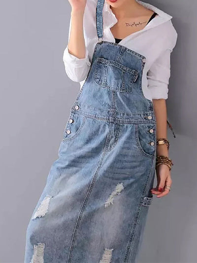 Denim-Midi-Overallkleid für Damen