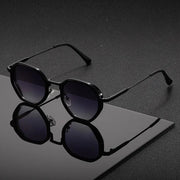 Vintage Stil Polygonale Metall Sonnenbrille Mit Braunen Gläsern – Retro – Grau