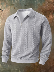 Belvorn - Premium Zopfstrick-Half-Zip-Pullover – Hellgrau