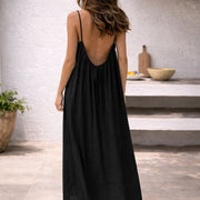 Sienna | Damen Trägerkleid Maxi Lang Leinen Sommer Strandkleid – Schwarz