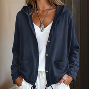 Anavella - lässige Kapuzenjacke mit Knopfleiste – Marineblau