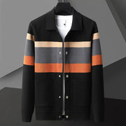 Cole | Herren Strickjacke Streifen Snap-Button Varsity Herbst – Schwarz-Orange