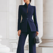 Dames Blazer Broekpak Tweedelig Set – Blau
