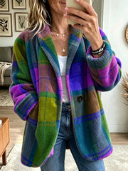 Apollonia - plüschige Oversize-Karo-Jacke – Lila