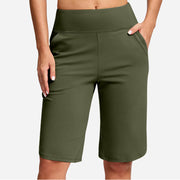 Odeliora - Komfortable Bermuda-Shorts mit hoher Taille – Armeegrün