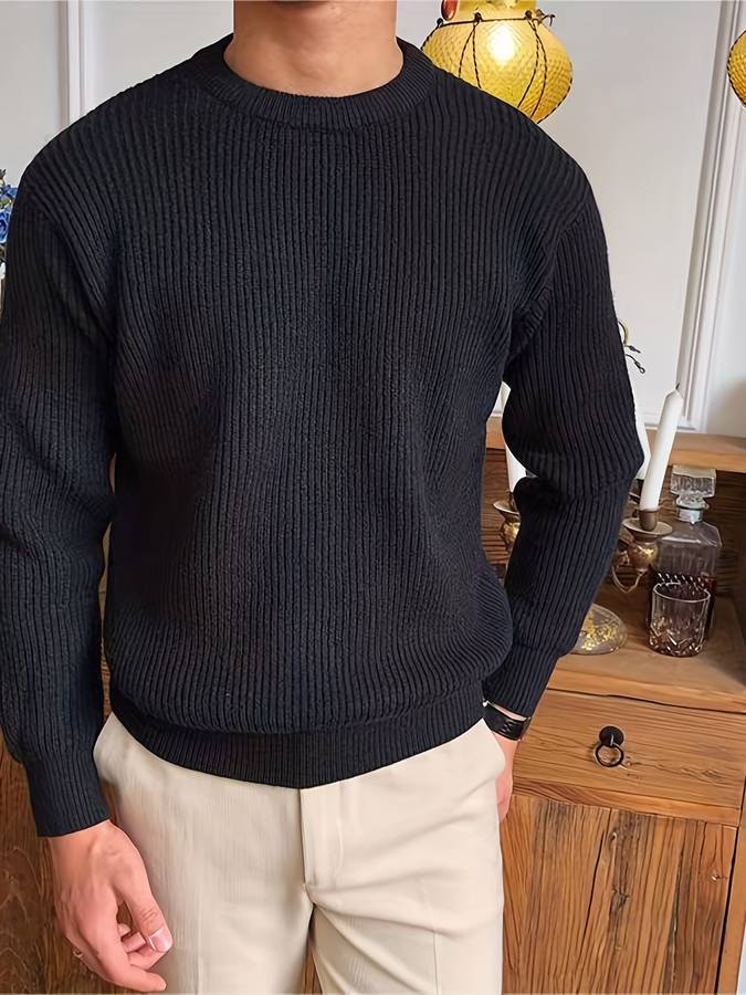 Leon – Herren Strickpullover in Weiß mit Rippstruktur | Stilvoll & Warm für Frühling