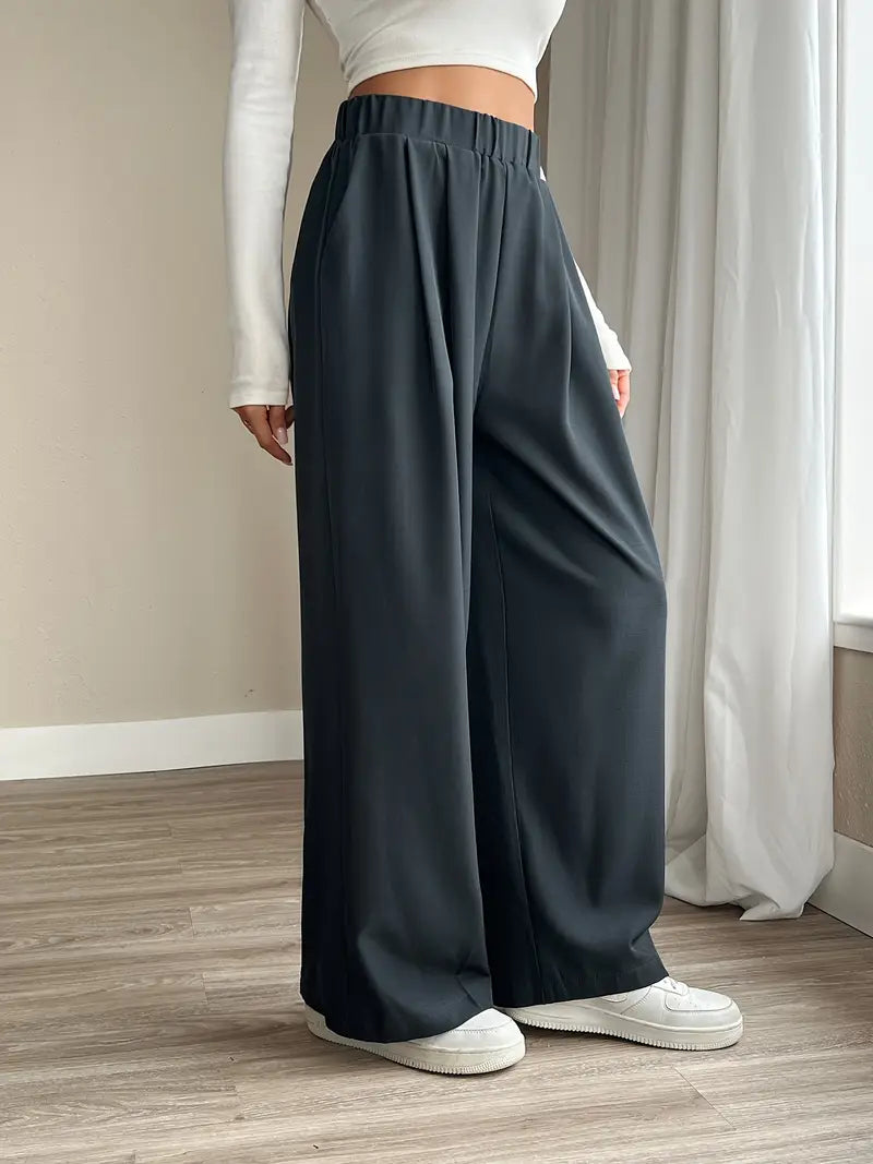 Irina | Mühelos stilvolle graue weit geschnittene Hose