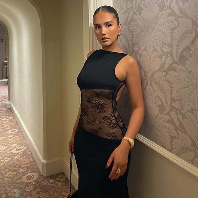 Nora | Lange Transparente Spitzenkleid