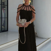 Damen-Maxikleid aus Leinenmischung (Cover-Up) – Schwarz