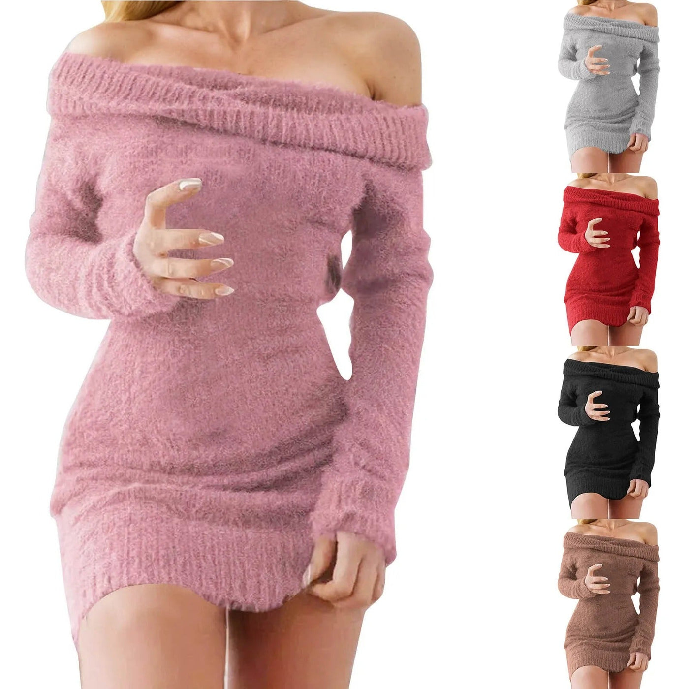 Off shoulder fuzzy sweater dress für Frauen