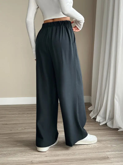 Irina | Mühelos stilvolle graue weit geschnittene Hose