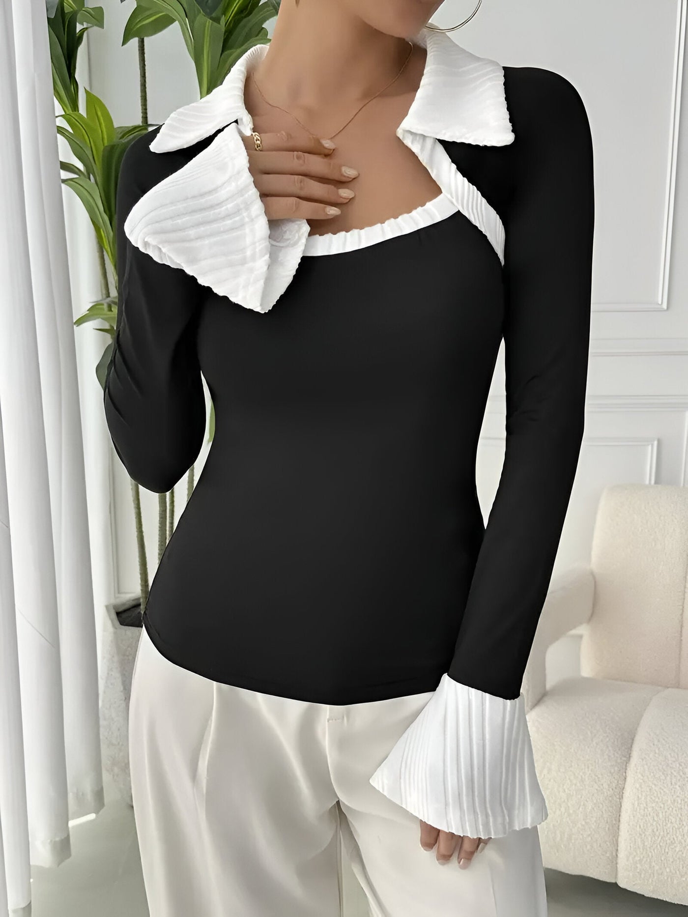 Marlena | Stylisches T-Shirt mit Kontrastkragen