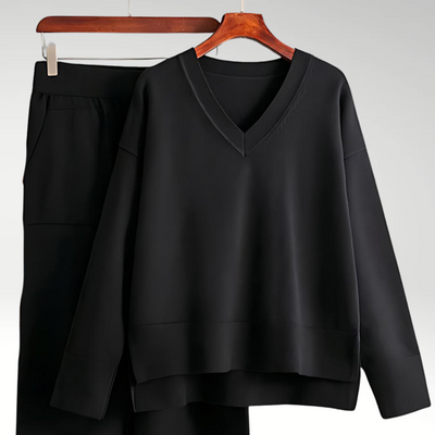 Zweiteiliges Loungewear-Set | V-Ausschnitt & Weite Hose | Bequemer Chic