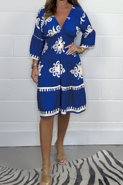 Damen Sommerkleid Im Boho Stil Mit Langarm – Blau