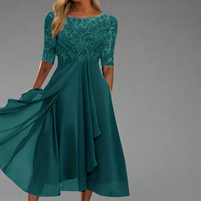 Gundrada | Elegantes Midi Kleid mit Spitzenärmeln