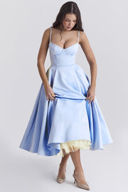 YLIANA | Romantisches Sommer Midi Kleid – Blau