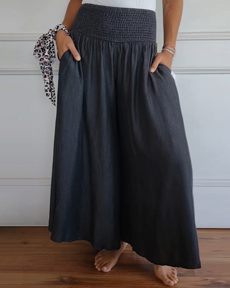 Weite Hose mit Smockbund | Maxi-Länge | Lässiger Fall