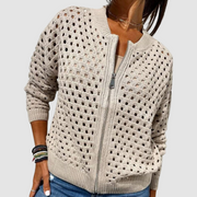 Kaelina - Weiche Strickjacke mit Reißverschluss – Beige