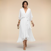 Sommerfeld | Fließendes Midikleid mit V-Ausschnitt – Weiß