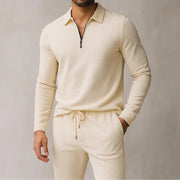 Luca | Herren Strick Set 2-teilig Polo Zip Pullover Jogger Hose – Beige