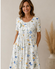 Ailith - drapiertes Soft-Touch-Kleid – Hellblaues Blumenmuster