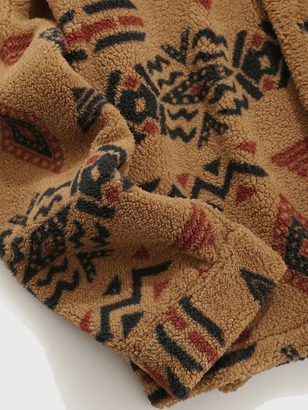 Alec - retro-fleecejacke mit aufschlägen im ethno-Stil