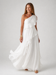 Katriana - Maxikleid mit zarten Rüschen – Weiß