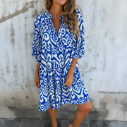 Damen Kleid Mit V Ausschnitt Und Lockerer Passform – Blau