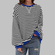 Viveca - Gestreiftes Langarm-Sweatshirt in Soft-Touch-Qualität – Schwarz