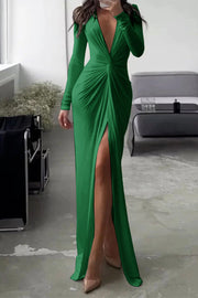 Chloé - Elegantes Kleid mit V-Ausschnitt und plissiertem Dekolleté – Grün