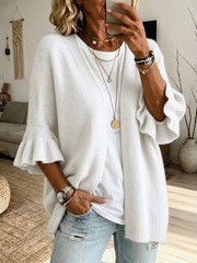 Acelynn - Weicher Cardigan mit Rüschenärmeln – Weiß