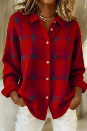 Ashara - weicher Karo-Cardigan – Rot