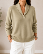 Amandina - Extraweicher V-Ausschnitt-Pullover – Khaki