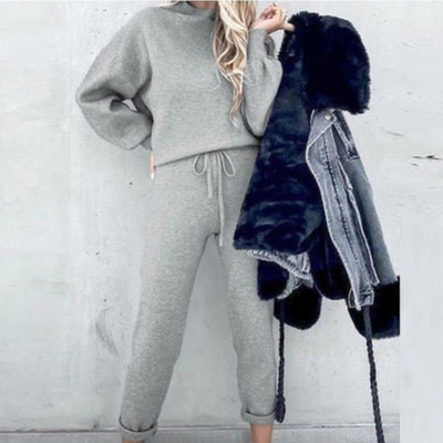 Damen Zweiteiler Set | Freizeitanzug mit Pullover und Hose