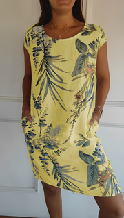 Tatiana - Leichtes Sommerkleid mit Print für Damen – Gelb