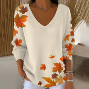 Carivella - Locker geschnittener Strickpullover mit Ahornblatt – Aprikose
