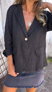 Clara | Minimalistischer Und Vielseitiger Leinenblazer – Schwarz