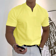 Herren Slim Fit V-Ausschnitt Poloshirt – Lässiges Stylisches Sommer Oberteil – Gelb -AUSVERKAUFT