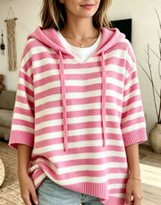 Leontine - gestreifter Strick-Kapuzenpullover – Pink