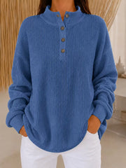 Belliora - Strukturstrick-Pullover mit Henley-Ausschnitt – Königsblau