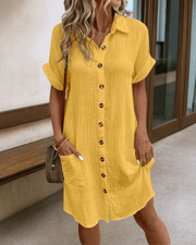 Romy | Bequemes Kleid mit stilvoller Silhouette – Gelb