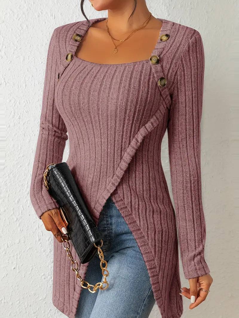Camille | Asymmetrisches geripptes Oberteil mit Knöpfen
