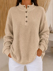 Belliora - Strukturstrick-Pullover mit Henley-Ausschnitt – Khaki