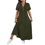 Primelle - Softtouch-Maxikleid mit Reißverschlusskragen – Olivgrün