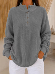 Belliora - Strukturstrick-Pullover mit Henley-Ausschnitt – Grau
