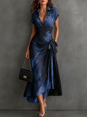 Kaia - Weiches Wickel-Hemdkleid – Blau
