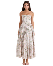 Carina | Vintage Kleid mit eleganter Schleifendetail – Creme Floral