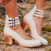 Philomena - Vintage-Leder-Sandaletten mit Knöchelriemen – Weiß